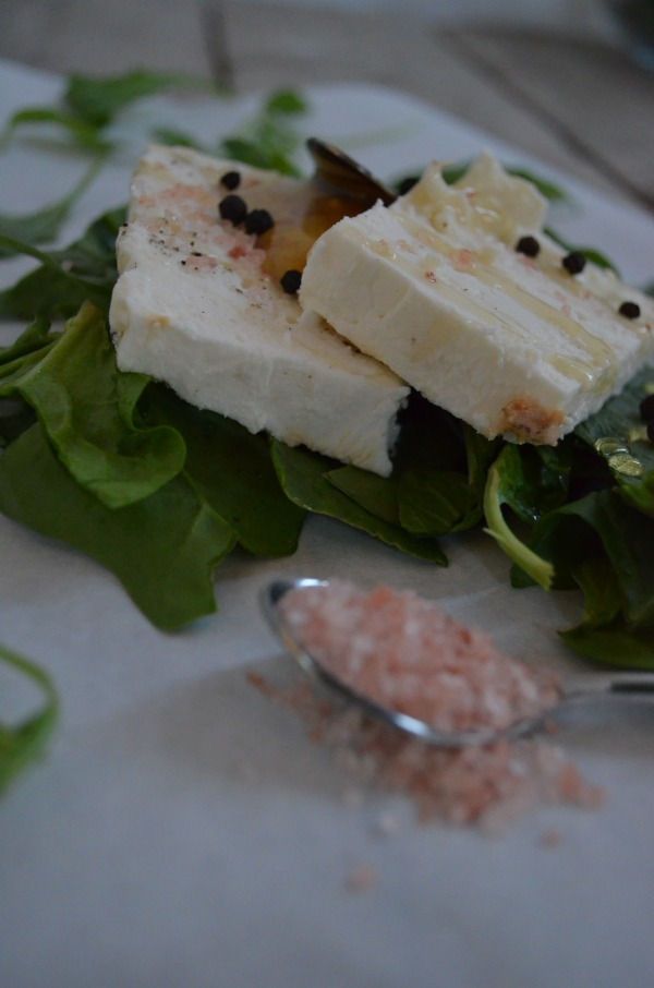 Herbed feta with olive oil black pepper spinach rocket himalyan salt